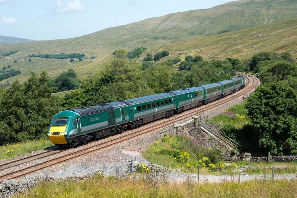 Staycation Express crossing the bridge at Denthead in the Yorkshire Dales.